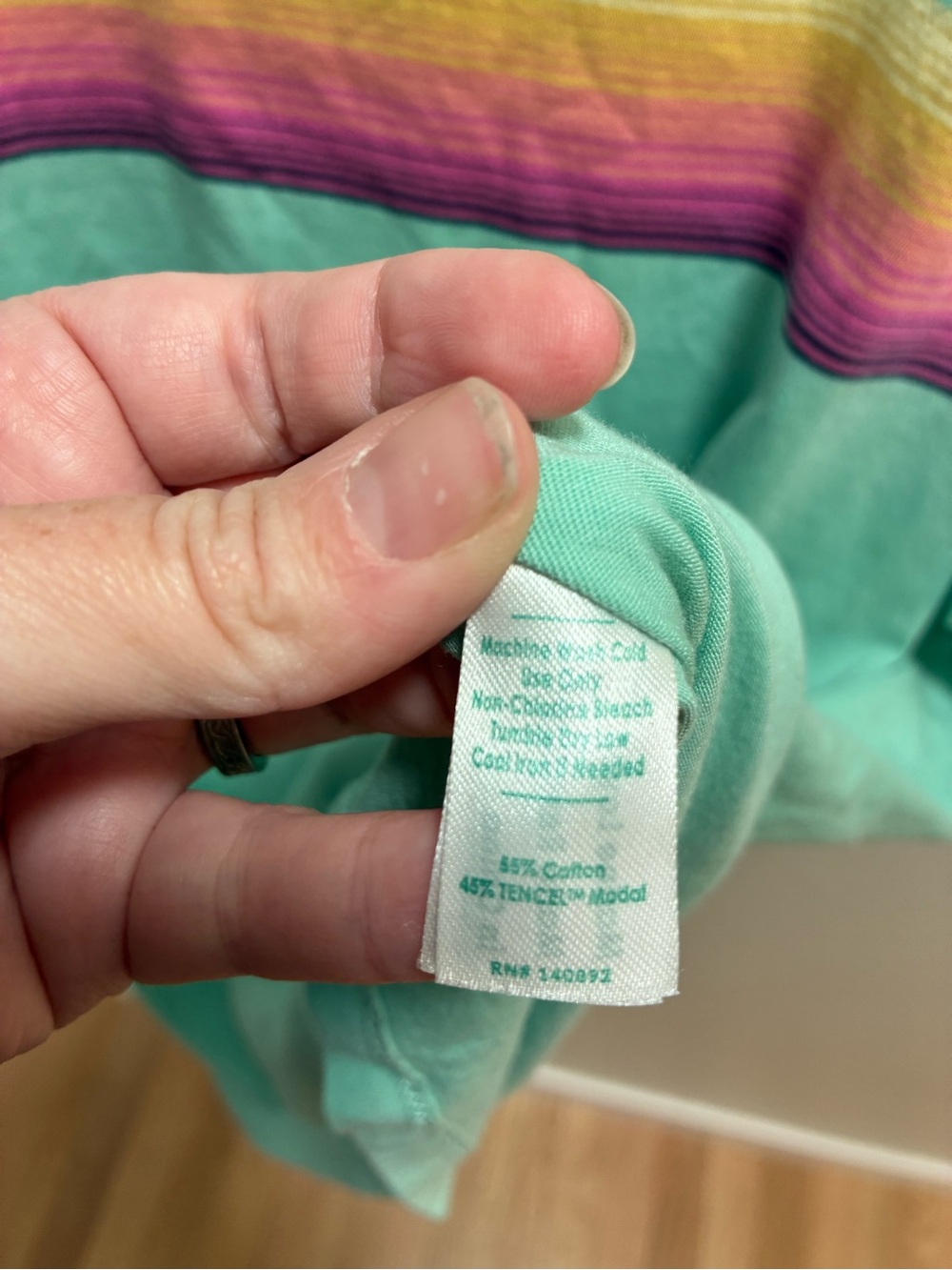 Marine Layer Mint Green Tee with Rainbow Chest Stripe - Picture 4 of 4